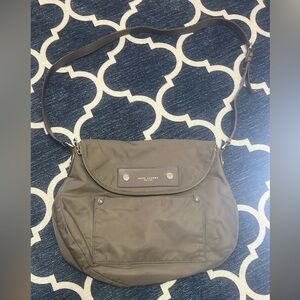 MARC JACOBS Natasha Pocket Flap Crossbody Bag Grey Nylon -Leather 13”x12”x3”